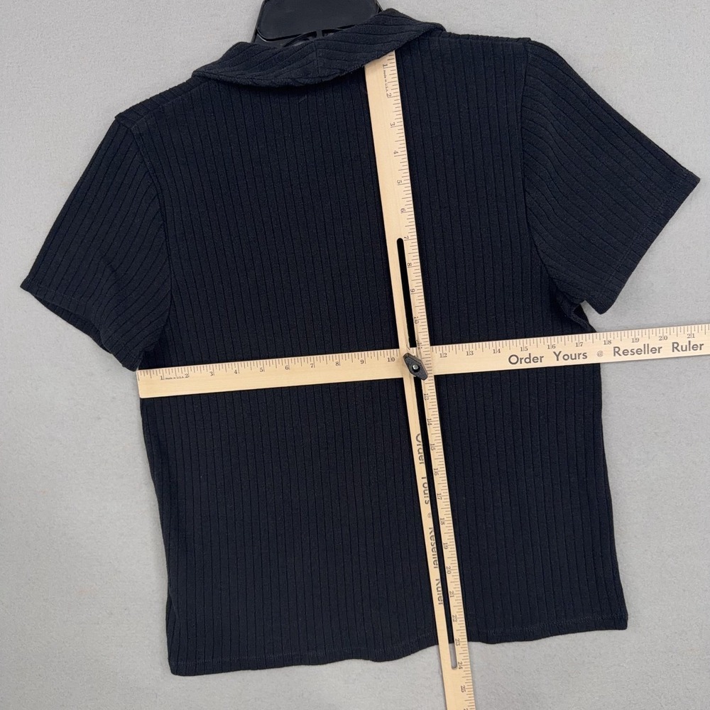 Madewell Shirt Womens Large Black Short Sleeve Ribbed Knit Polo Button Front Top - Picture 10 of 14